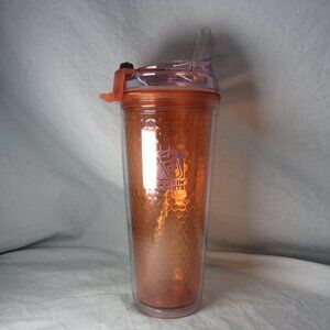 24 oz Dunkin 2015 orange tumbler with straw (w2413)